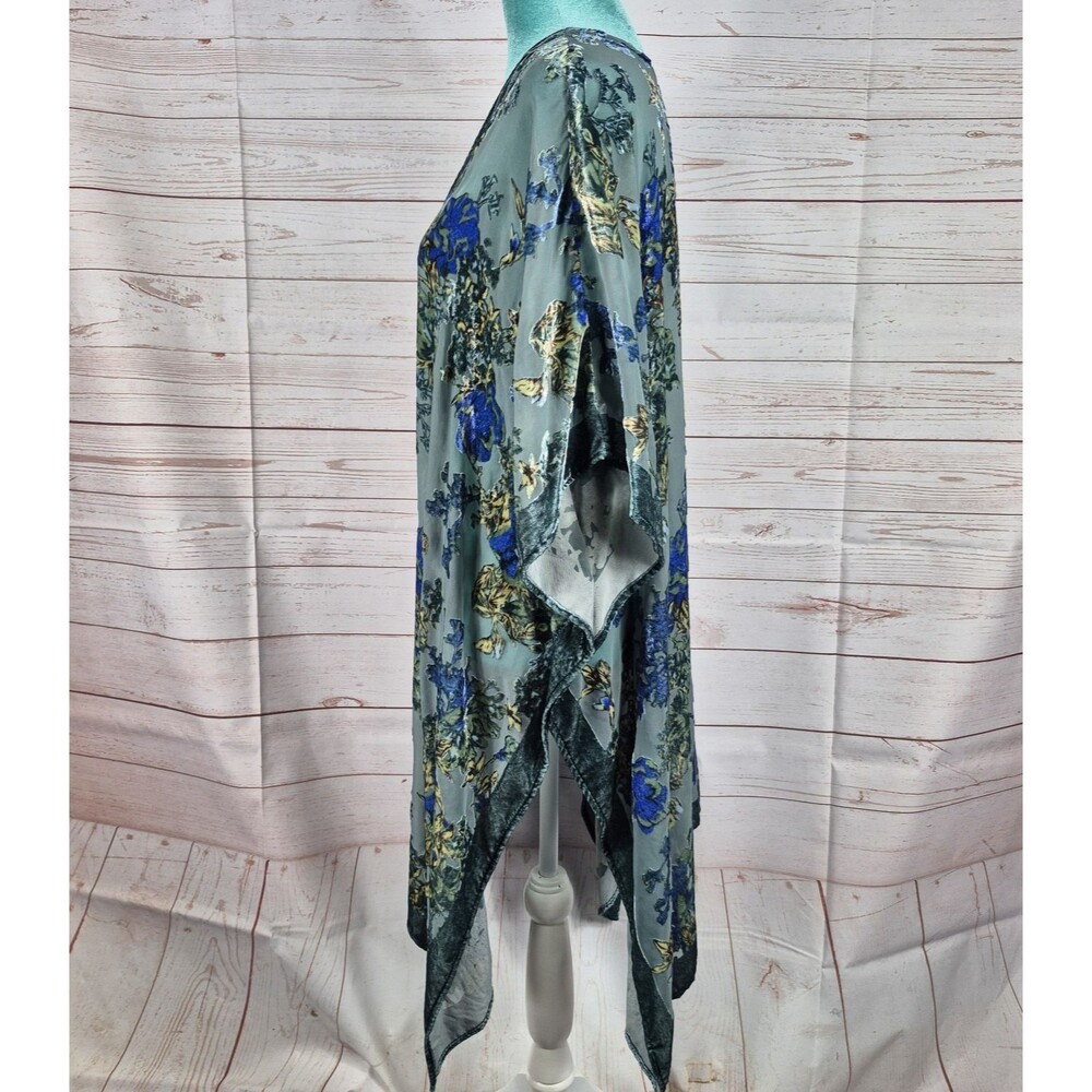 Torrid Velvet Burnout Kimono Romance Blue Green Floral Sz 1/2X Whimsigoth Fairy - Picture 7 of 9